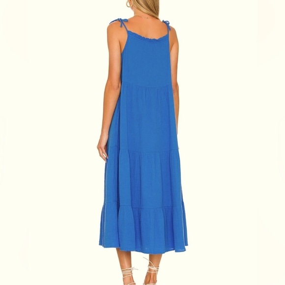 RAILS Valeria Midi Dress Palace Blue Soft Cotton Gauze Pockets Tie Shoulder S - Picture 3 of 9